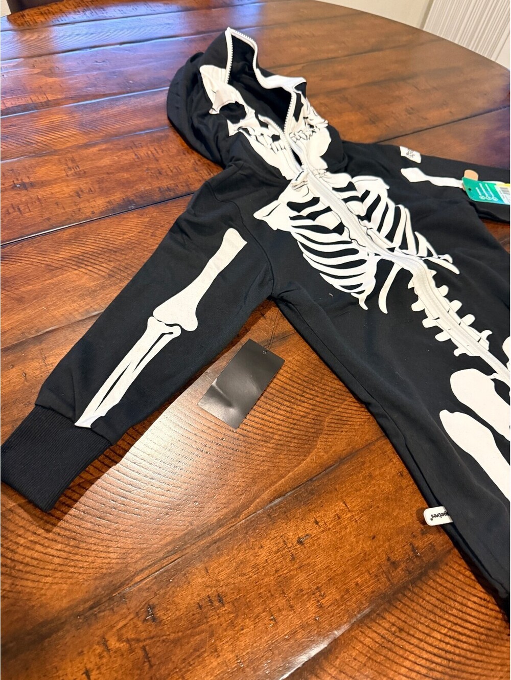 Tipsy Elves Skeleton Costume Black Hooded Halloween Jumpsuit, Kid's Small